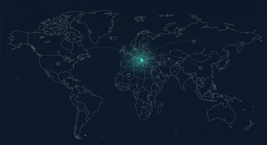 World map showing Serbia as the first active panel with expansion markers globally